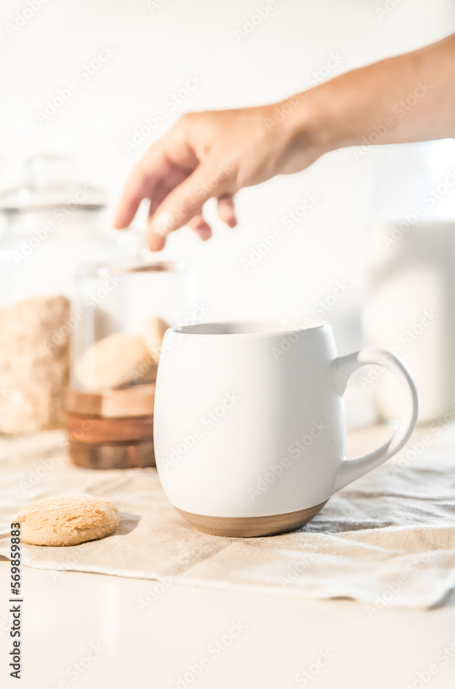 cookies and morning drink (coffee, milk or tea) in light natural envoronment, kinfolk style breakfast. High quality photo cookies and morning drink (coffee, milk or tea) in light natural envoronment, kinfolk style breakfast. High quality photo