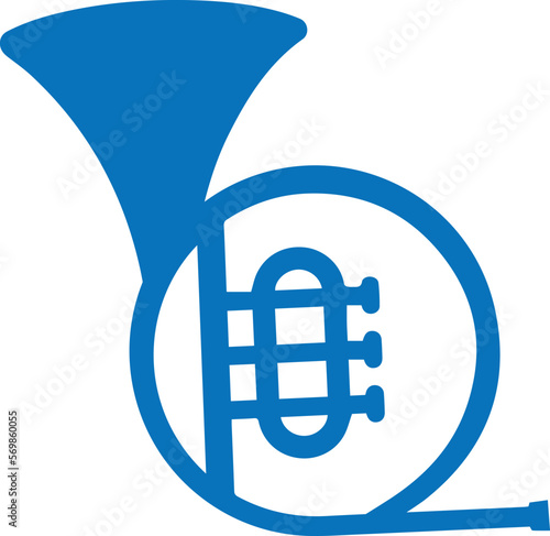 French horn icon, musical horn icon blue vector