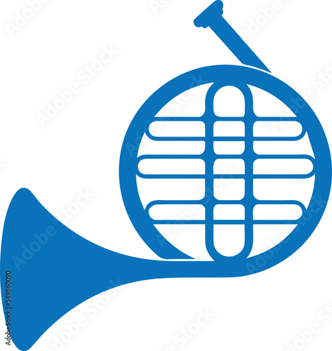 French horn icon, musical horn icon blue vector