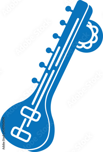 Veena icon, traditional instrument icon blue vector
