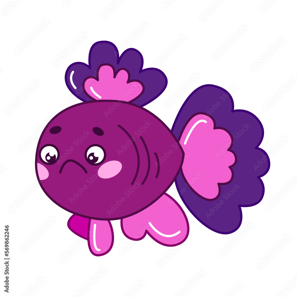 Cute surprised colorful sea fish in cartoon style. Marine animals, ocean fish. Vector doodle illustration in hand-drawn style Cute surprised colorful sea fish in cartoon style. Marine animals, ocean fish. Vector doodle illustration in hand-drawn style