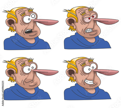 Personnage blond avec diverses expressions et émotions sur le visage photo