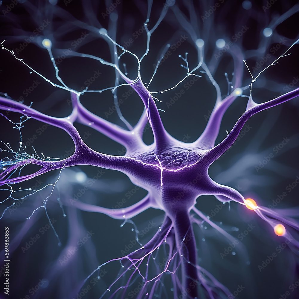 Actividad neuronal , se refiere al parpadeo constante de las corrientes y transmisiones eléctricas en el cerebro , neuronas en primer plano , plano macro , ilustración generada con IA Actividad neuronal , se refiere al parpadeo constante de las corrientes y transmisiones eléctricas en el cerebro , neuronas en primer plano , plano macro , ilustración generada con IA