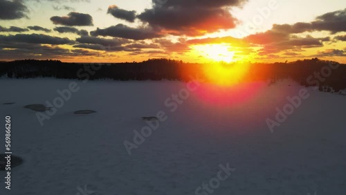 Dune Harbor lake frozen in the middle of winter. photo