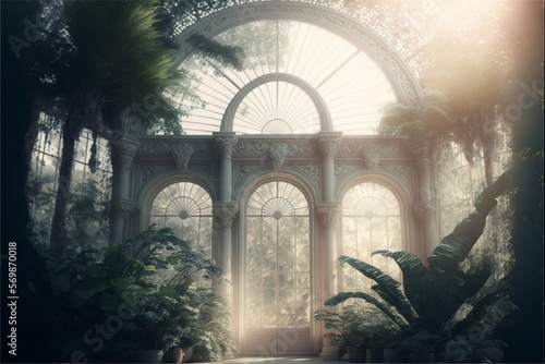 magical conservatory day light digital background. Generative Ai