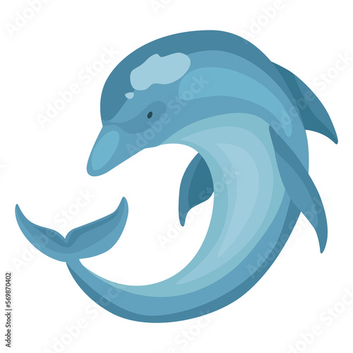 Dolphin cartoon character. Ocean mammal in motion isolated on white. illustration of sea life blue fish or wild nature animal
