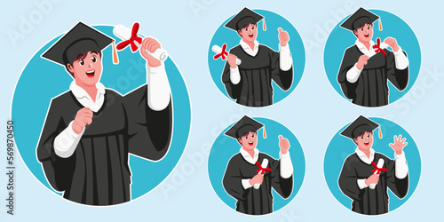 Happy young male graduate holding Rolled diplomat