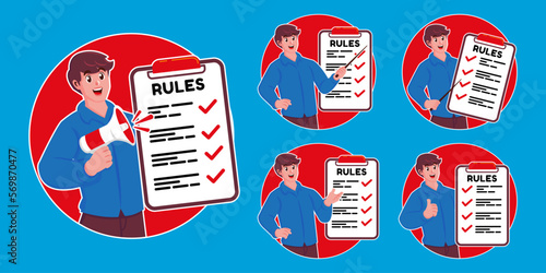 a man studying list of rules, reading guidance, making checklist