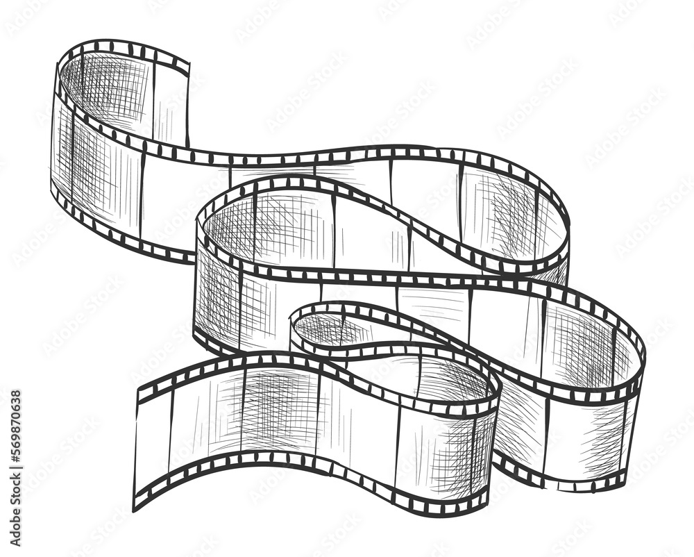 Film strip. Empty film strip tape with shaddow for projection, movie and cinema design.  monochrome element isolated on white background