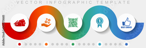 Shopping infographic vector template with icon set, miscellaneous icons such as money, wallet, qr code, badge and like sign for webdesign and mobile applications
