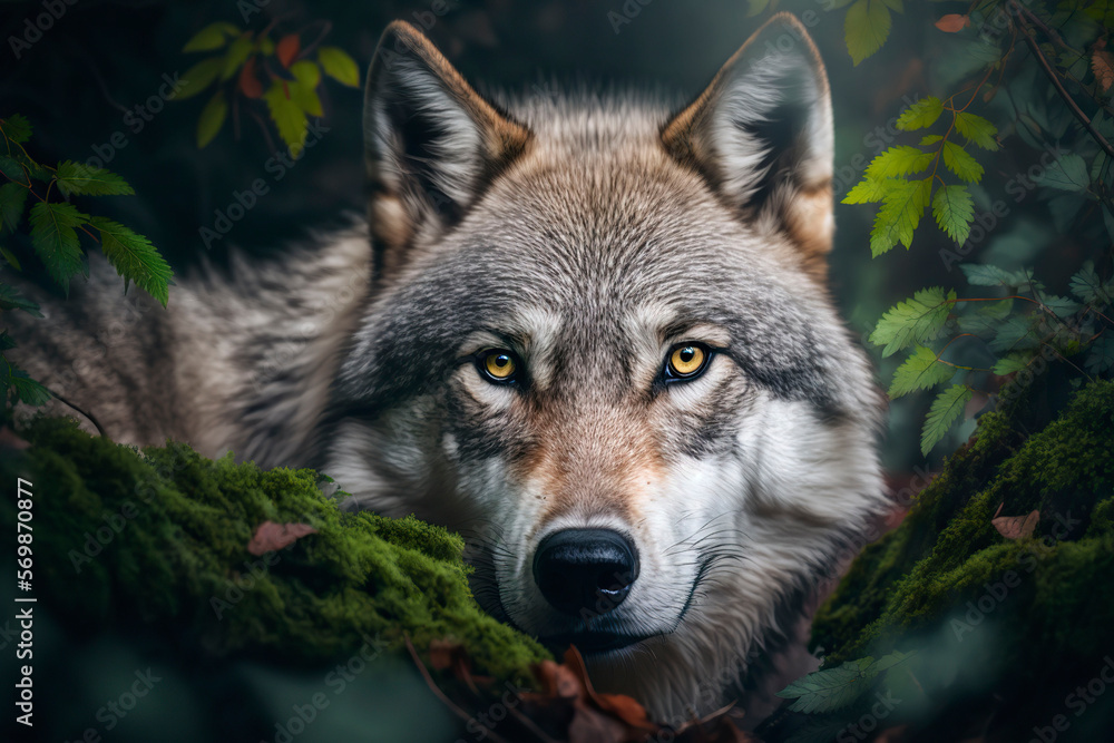 Fototapeta premium Wolf portraits. Generative AI.