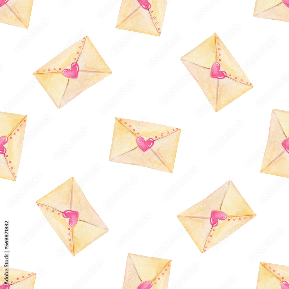 Watercolor love letters seamless pattern on white Watercolor love letters seamless pattern on white
