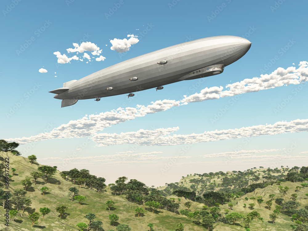 Fototapeta premium Zeppelin über einer Landschaft