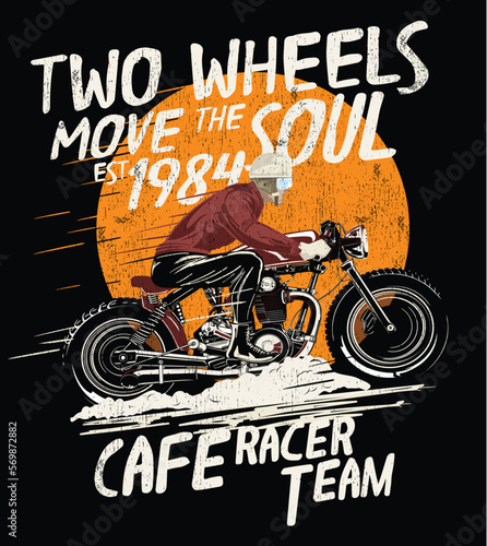 vector cafe racer skull rider illustrtaion print