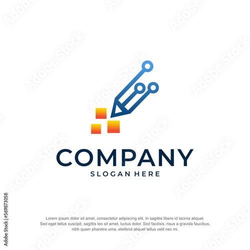 techno pen education logo premium vector