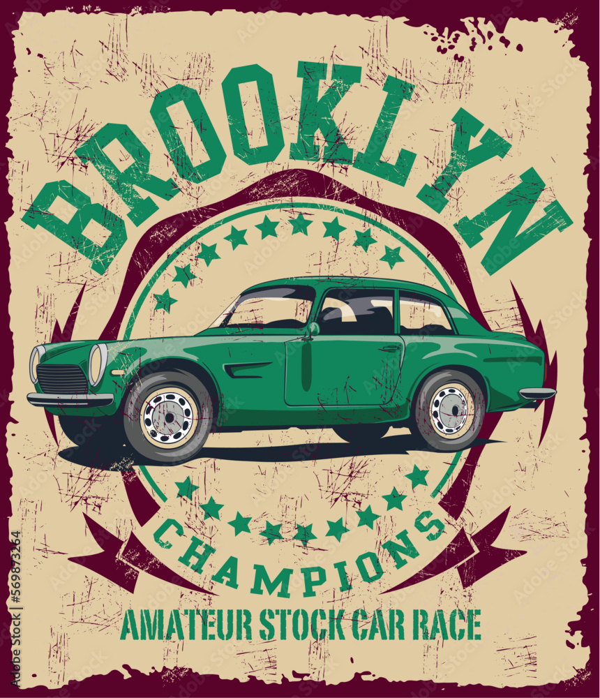 Fototapeta premium vintage car race. tee print design