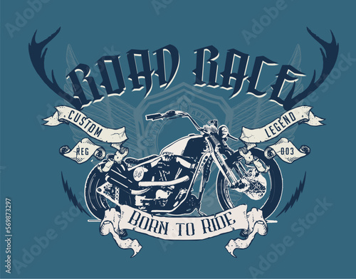 vector cafe racer skull rider illustrtaion print