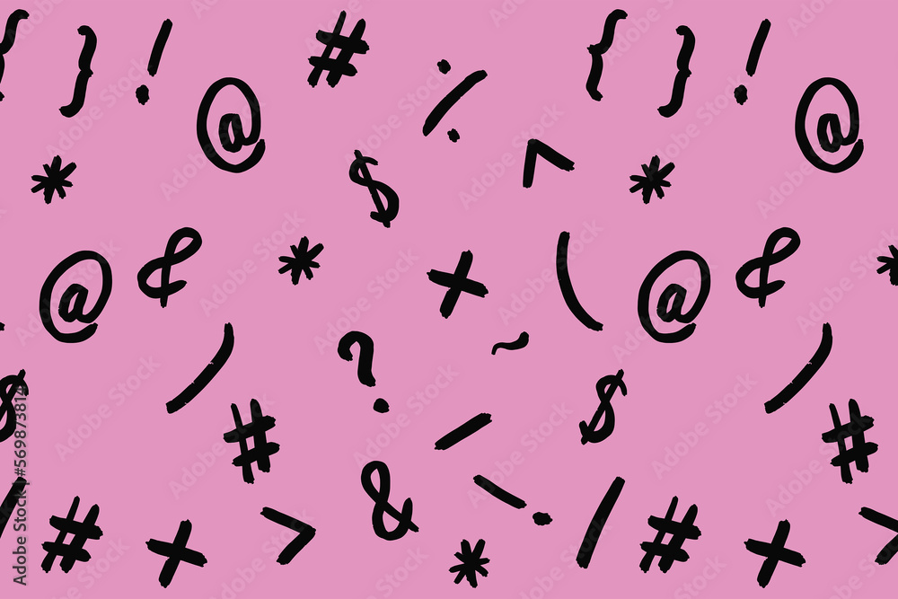 pattern with the image of keyboard symbols. Punctuation marks. Template for applying to the surface. pastel purple background. Horizontal image. pattern with the image of keyboard symbols. Punctuation marks. Template for applying to the surface. pastel purple background. Horizontal image.