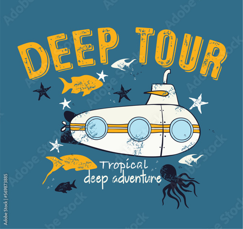 submarine and deep life of kids print