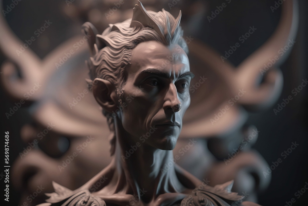 Obraz premium Greek Style Stone Clay Sculpture of a Elegant Elf Lord with White Hair
