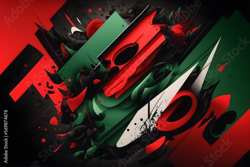 Cool flat abstract design for a background in red, green and black tones with touches of other colors