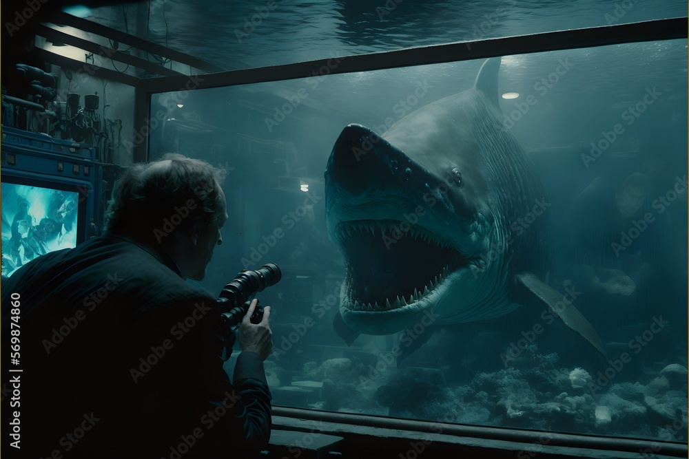 shark hunt in a high security underwater lab movie still from a David Fincher thriller photos
