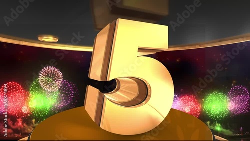 5th anniversary animation in gold with fireworks background, 
Animated 5 years anniversary Wishes in 4K  photo