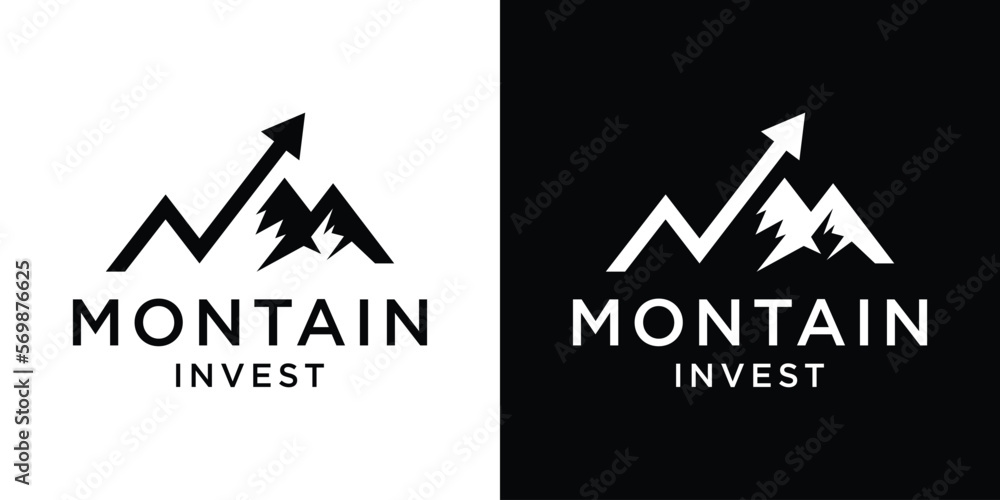 logo design creative mountain and arrow financial icon vector illustration - obrazy, fototapety, plakaty 