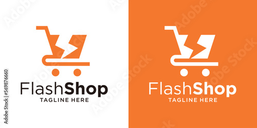 logo design trolley shop and flash icon vector illustration
