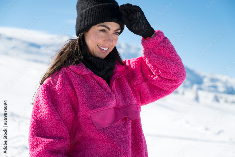 Young  Woman in the Snowy Winter Mountain .Vitosha Mountain ,Bulgaria 