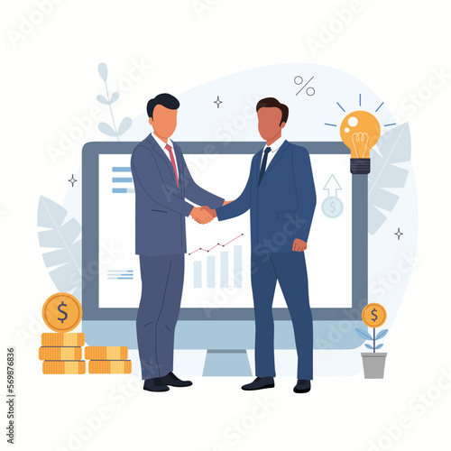 The concept of business partnership and joint investment. Vector illustration.