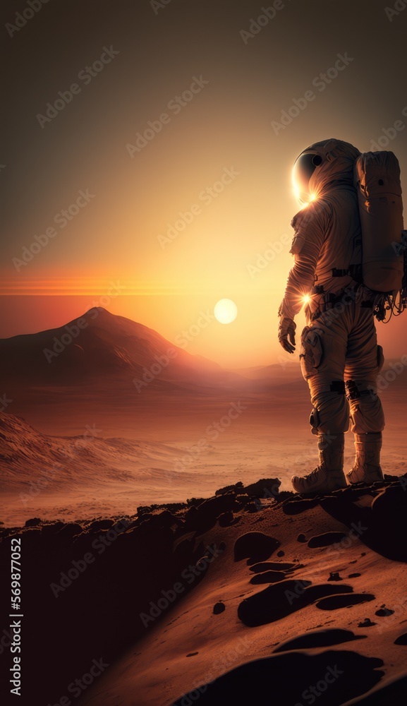 astronaut in the sunset at mars made with generated ai