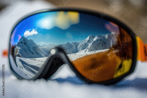 Sunglasses reflects the winter landscape made with generative ai