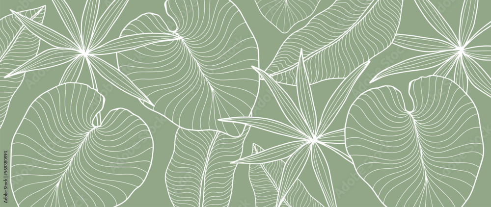 Obraz premium Vector tropical background in green tones with palm leaves for design, decor, covers, textiles
