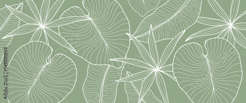 Vector tropical background in green tones with palm leaves for design, decor, covers, textiles