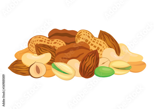 Pile of mixed nuts icon vector illustration. Different types of nuts graphic design element isolated on a white background
