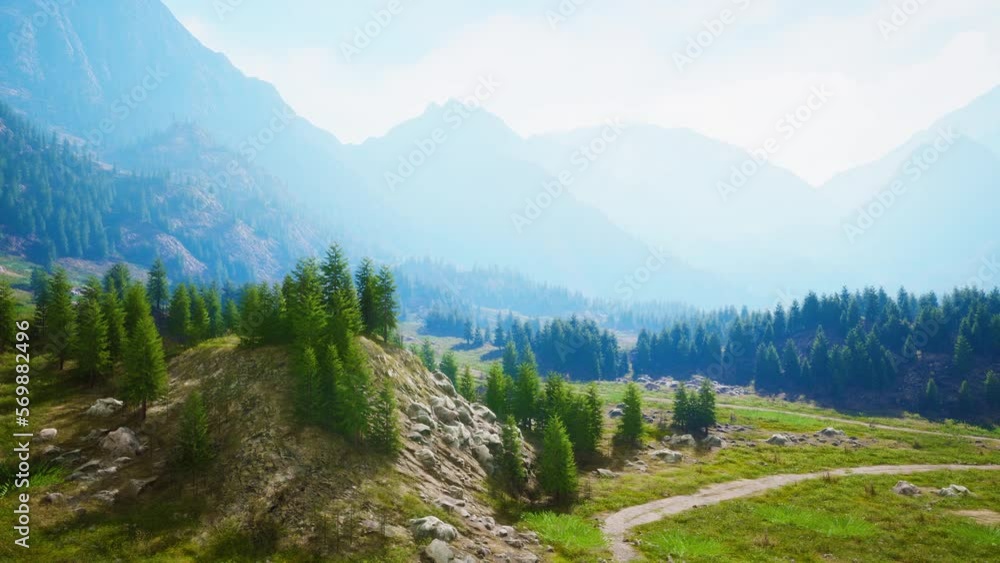 winding mountain road over alpine meadows at the edge of the forest winding mountain road over alpine meadows at the edge of the forest