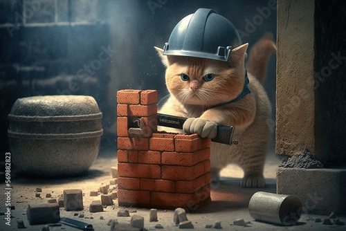 bricklayer cat working job profession illustration generative ai
