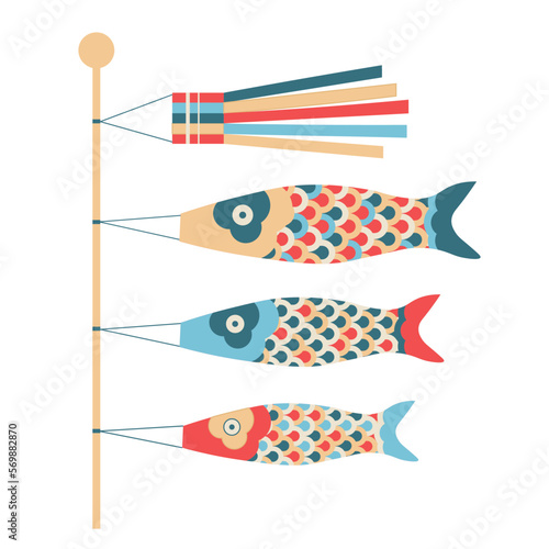 Koi Fish Carp Streamer Flag Japan Illustration