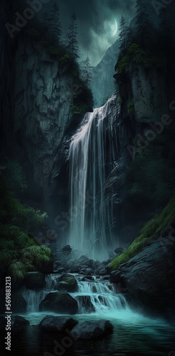 Beautiful waterfall, nature, wallpapers. Generative AI.
