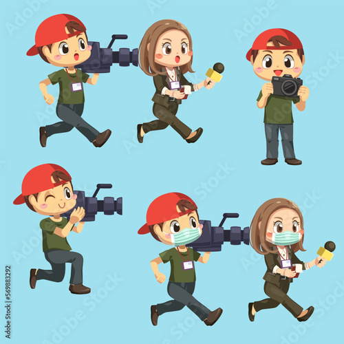 Set of photographer and videographer man in cartoon character vector