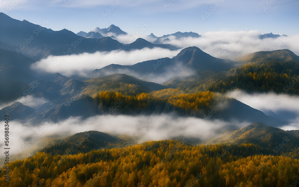Beautiful landscape with fog, Generative AI
