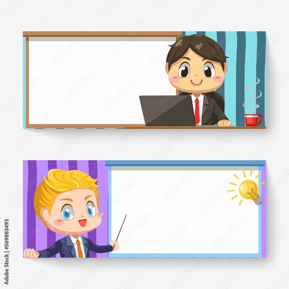 Banner of businessman in meeting room cartoon character vector Banner of businessman in meeting room cartoon character vector