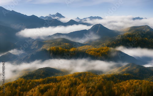 Beautiful landscape with fog, Generative AI