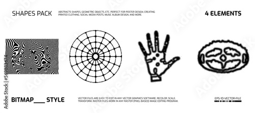 Universal Trendy Geometric Shapes Set With Vector Bitmap Dithering Texture.