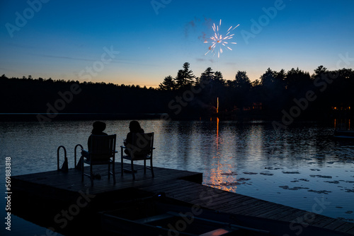 Watching fireworks on the lake