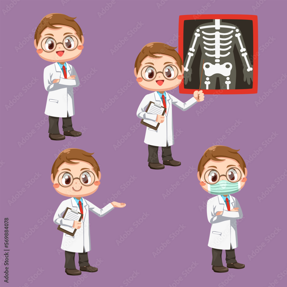 Set of doctor with stethoscope in cartoon character Set of doctor with stethoscope in cartoon character