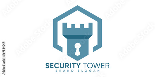 SIMPLE SECURITY HEXAGON TOWER LOGO WITH MODERN STYLE PREMIUM VECTOR