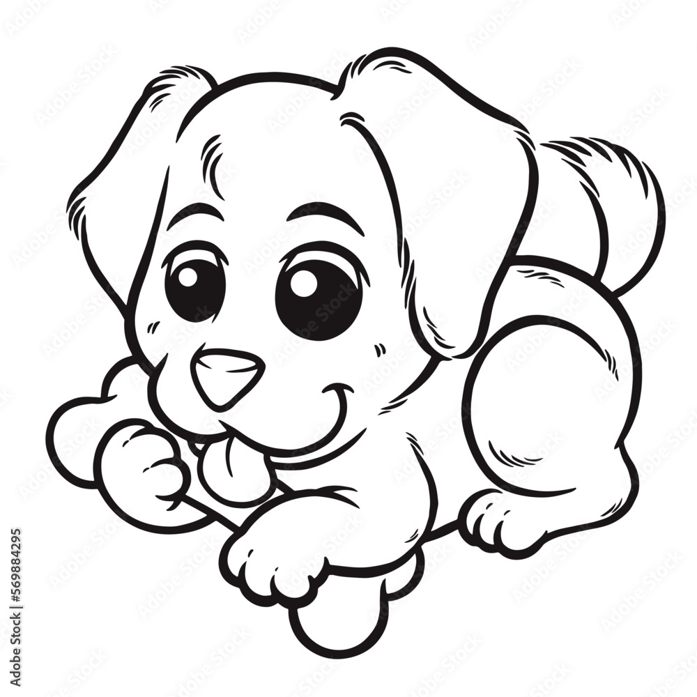 Vector illustration of Cartoon Dog with bone - Coloring book for kids