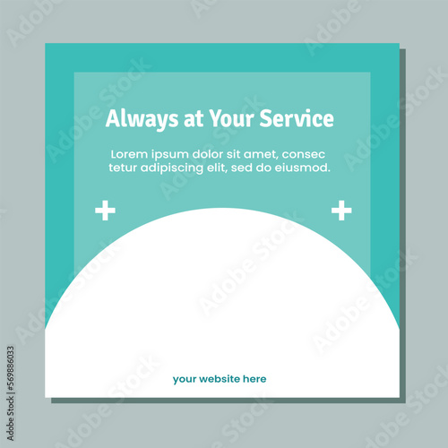 Medical social media post template design. Modern banner with blue and white background and place for the photo. Usable for social media, banner, and website.